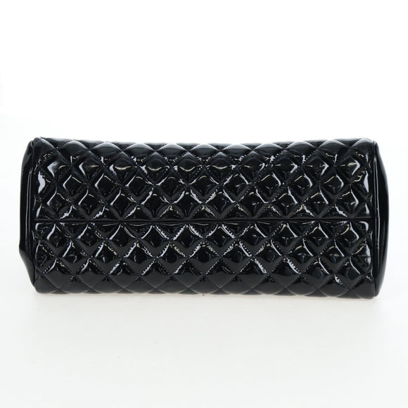 CHANEL Matelasse Mademoiselle Bowling Bag Patent Black Silver CC Auth yk20960V