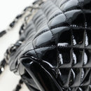 CHANEL Matelasse Mademoiselle Bowling Bag Patent Black Silver CC Auth yk20960V-17