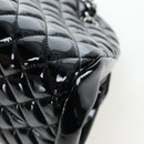 CHANEL Matelasse Mademoiselle Bowling Bag Patent Black Silver CC Auth yk20960V-18