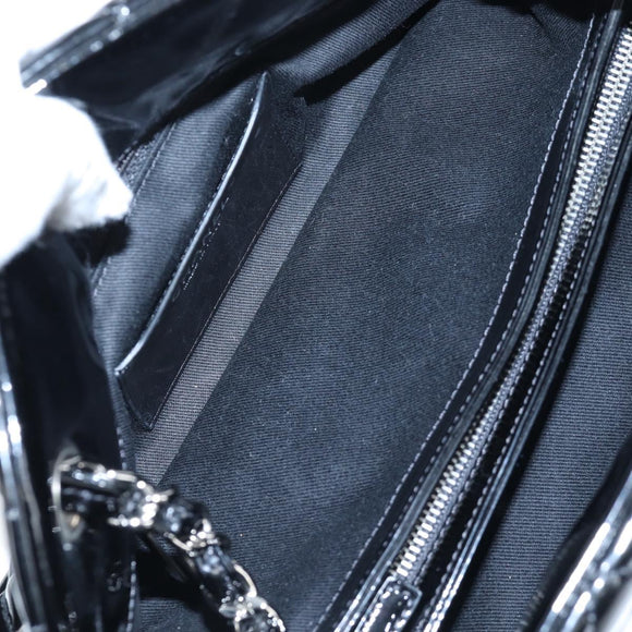 CHANEL Matelasse Mademoiselle Bowling Bag Patent Black Silver CC Auth yk20960V