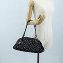 CHANEL Matelasse Mademoiselle Bowling Bag Patent Black Silver CC Auth yk20960V-28