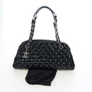 CHANEL Matelasse Mademoiselle Bowling Bag Patent Black Silver CC Auth yk20960V-12