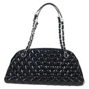 CHANEL Matelasse Mademoiselle Bowling Bag Patent Black Silver CC Auth yk20960V-2