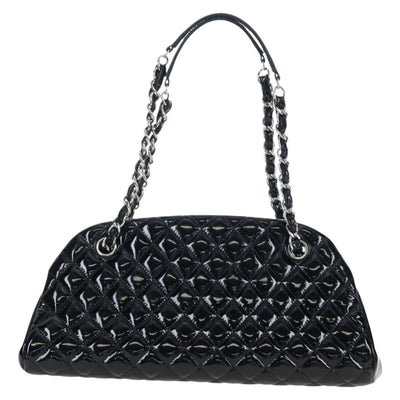 CHANEL Matelasse Mademoiselle Bowling Bag Patent Black Silver CC Auth yk20960V - 0