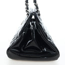 CHANEL Matelasse Mademoiselle Bowling Bag Patent Black Silver CC Auth yk20960V-3