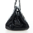 CHANEL Matelasse Mademoiselle Bowling Bag Patent Black Silver CC Auth yk20960V-4