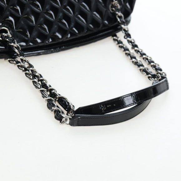 CHANEL Matelasse Mademoiselle Bowling Bag Patent Black Silver CC Auth yk20960V