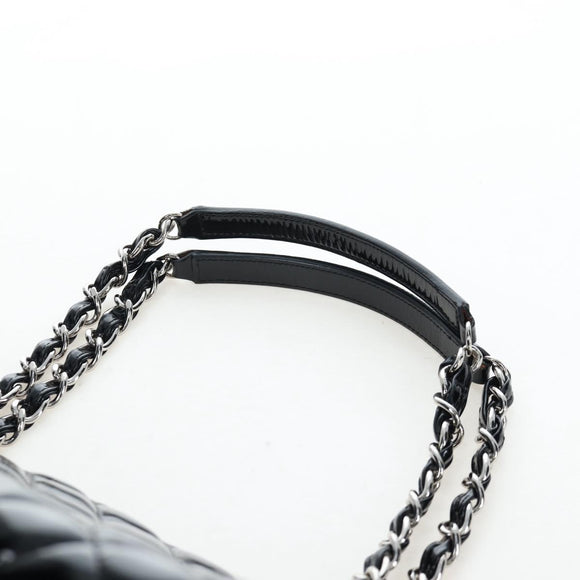 CHANEL Matelasse Mademoiselle Bowling Bag Patent Black Silver CC Auth yk20960V