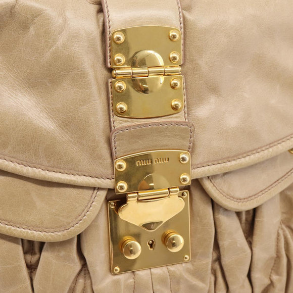 Miu Miu Matelasse Shoulder Bag Leather 2way Beige Gold Auth yk20963V