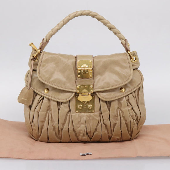 Miu Miu Matelasse Shoulder Bag Leather 2way Beige Gold Auth yk20963V
