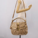 Miu Miu Matelasse Shoulder Bag Leather 2way Beige Gold Auth yk20963V-30