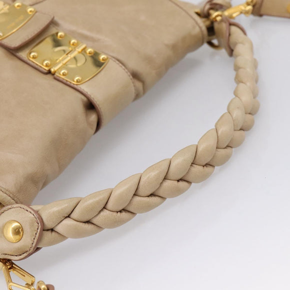 Miu Miu Matelasse Shoulder Bag Leather 2way Beige Gold Auth yk20963V