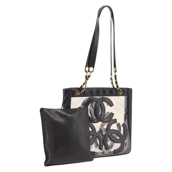 CHANEL Triple Coco Chain Shoulder Bag Leather Black Gold CC Auth yk20964V
