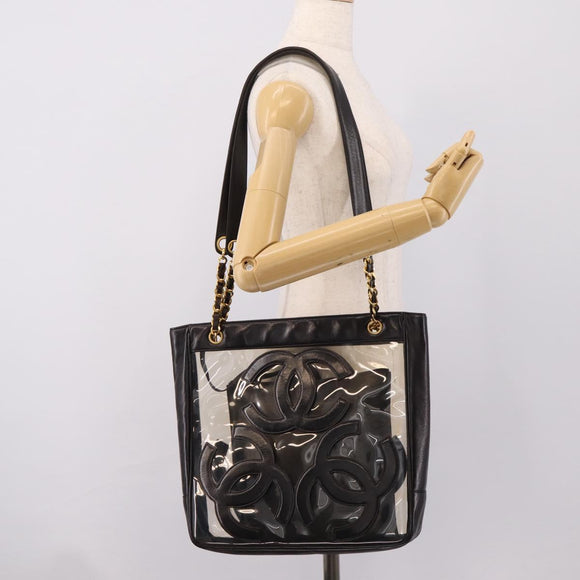 CHANEL Triple Coco Chain Shoulder Bag Leather Black Gold CC Auth yk20964V