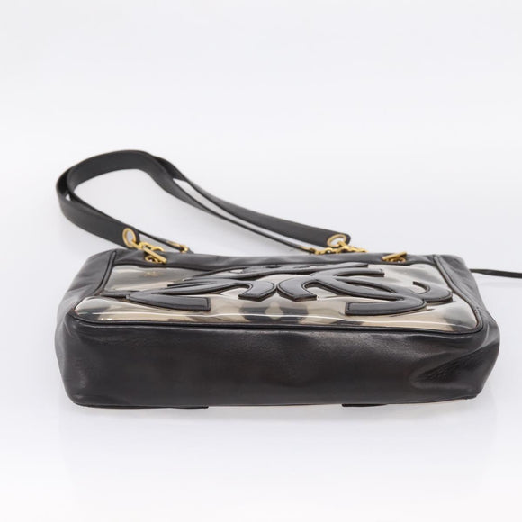 CHANEL Triple Coco Chain Shoulder Bag Leather Black Gold CC Auth yk20964V