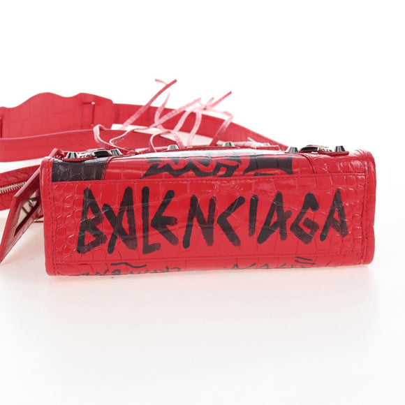 Balenciaga Graffiti Mini City Hand Bag Leather 2way Red 300295 Auth yk20970SAM
