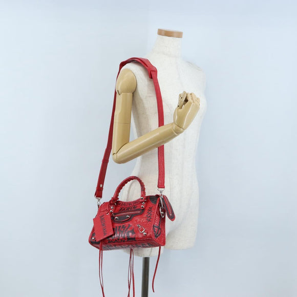 Balenciaga Graffiti Mini City Hand Bag Leather 2way Red 300295 Auth yk20970SAM
