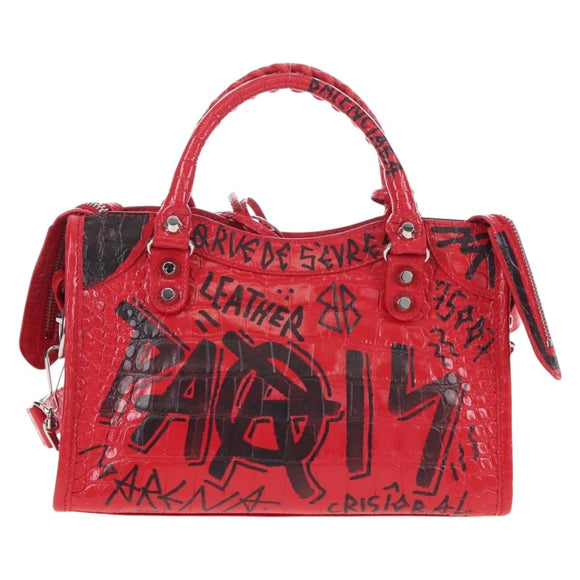 Balenciaga Graffiti Mini City Hand Bag Leather 2way Red 300295 Auth yk20970SAM