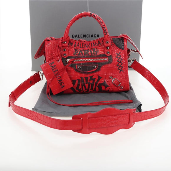 Balenciaga Graffiti Mini City Hand Bag Leather 2way Red 300295 Auth yk20970SAM