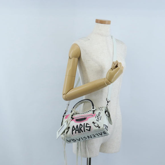 Balenciaga Graffiti The City Mini Bag Leather 2way White 300295 Auth yk20973M