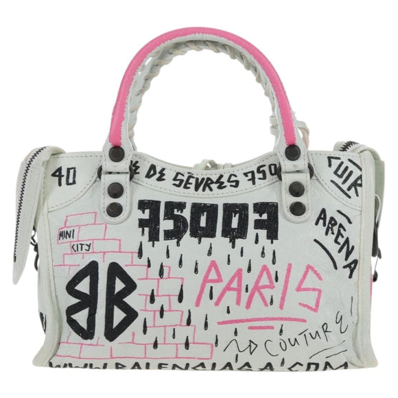 Balenciaga Graffiti The City Mini Bag Leather 2way White 300295 Auth yk20973M