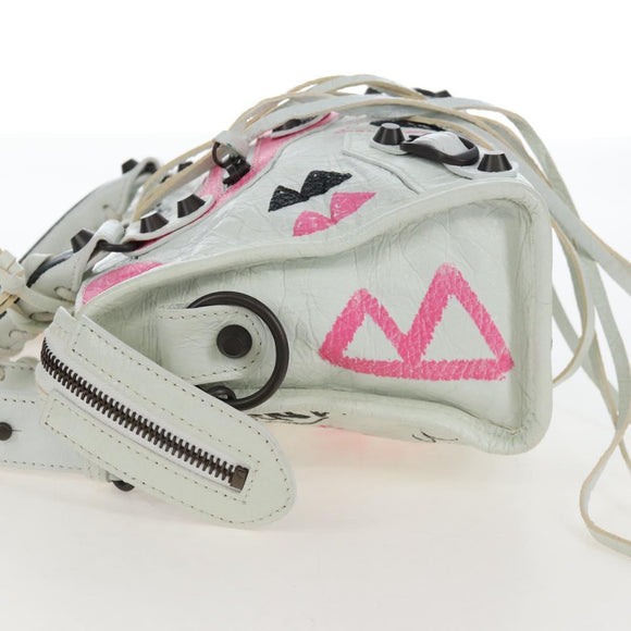 Balenciaga Graffiti The City Mini Bag Leather 2way White 300295 Auth yk20973M
