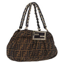 FENDI Zucca Canvas Chain Mia Hand Bag Black Brown Auth yk20978SAV-1