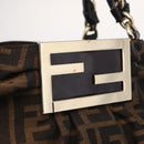 FENDI Zucca Canvas Chain Mia Hand Bag Black Brown Auth yk20978SAV-15