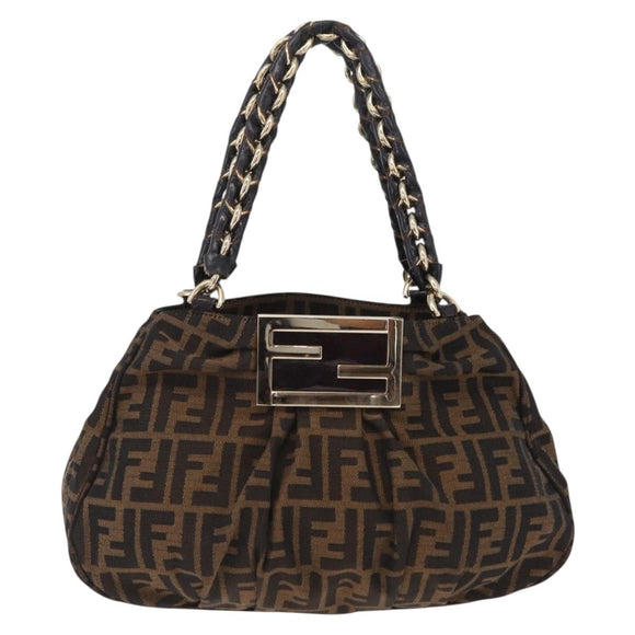 FENDI Zucca Canvas Chain Mia Hand Bag Black Brown Auth yk20978SAV