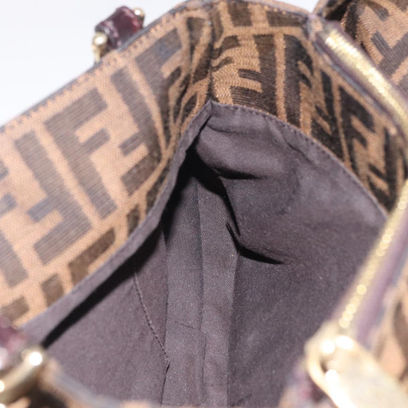 FENDI Zucca Canvas Chain Mia Hand Bag Black Brown Auth yk20978SAV