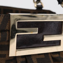 FENDI Zucca Canvas Chain Mia Hand Bag Black Brown Auth yk20978SAV-3