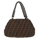 FENDI Zucca Canvas Chain Mia Hand Bag Black Brown Auth yk20978SAV-4