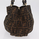 FENDI Zucca Canvas Chain Mia Hand Bag Black Brown Auth yk20978SAV-5