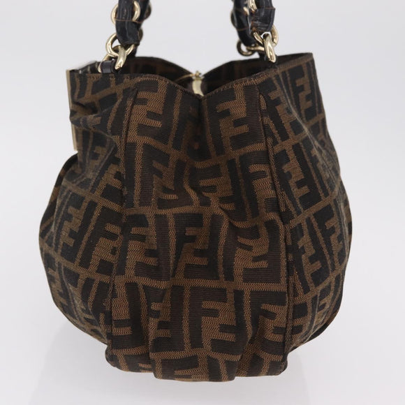 FENDI Zucca Canvas Chain Mia Hand Bag Black Brown Auth yk20978SAV
