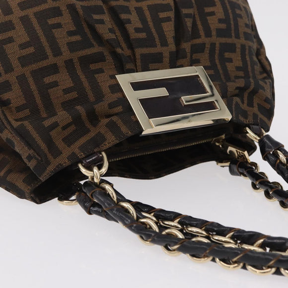 FENDI Zucca Canvas Chain Mia Hand Bag Black Brown Auth yk20978SAV