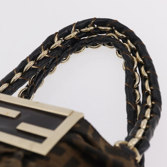 FENDI Zucca Canvas Chain Mia Hand Bag Black Brown Auth yk20978SAV