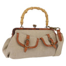 Miu Miu Bamboo Hand Bag Cotton 2way Beige Gold Auth yk20980V-1