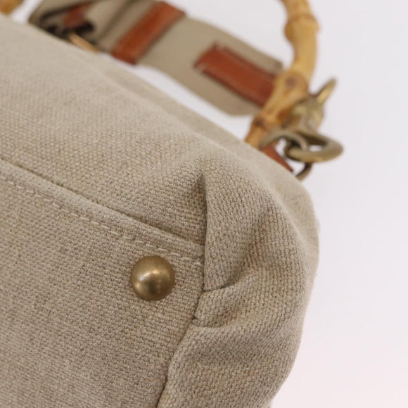 Miu Miu Bamboo Hand Bag Cotton 2way Beige Gold Auth yk20980V
