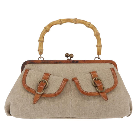 Miu Miu Bamboo Hand Bag Cotton 2way Beige Gold Auth yk20980V