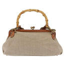 Miu Miu Bamboo Hand Bag Cotton 2way Beige Gold Auth yk20980V-2