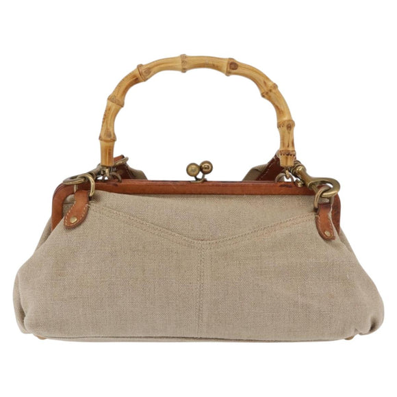 Miu Miu Bamboo Hand Bag Cotton 2way Beige Gold Auth yk20980V