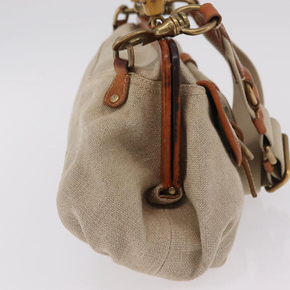 Miu Miu Bamboo Hand Bag Cotton 2way Beige Gold Auth yk20980V