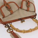 Miu Miu Bamboo Hand Bag Cotton 2way Beige Gold Auth yk20980V-6
