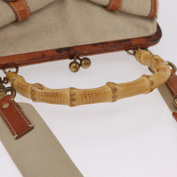 Miu Miu Bamboo Hand Bag Cotton 2way Beige Gold Auth yk20980V