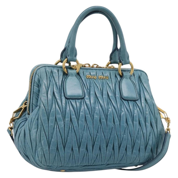 Miu Miu Matelasse Hand Bag Leather 2way Blue Gold Auth yk20981V