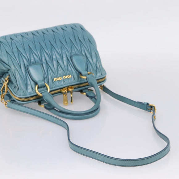 Miu Miu Matelasse Hand Bag Leather 2way Blue Gold Auth yk20981V
