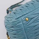 Miu Miu Matelasse Hand Bag Leather 2way Blue Gold Auth yk20981V-18