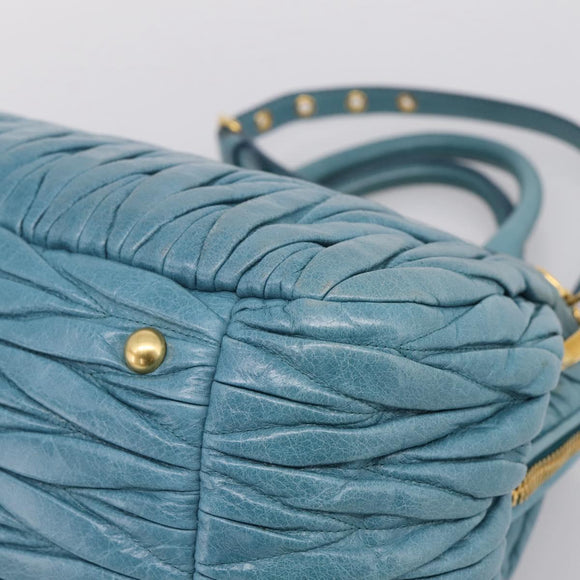 Miu Miu Matelasse Hand Bag Leather 2way Blue Gold Auth yk20981V