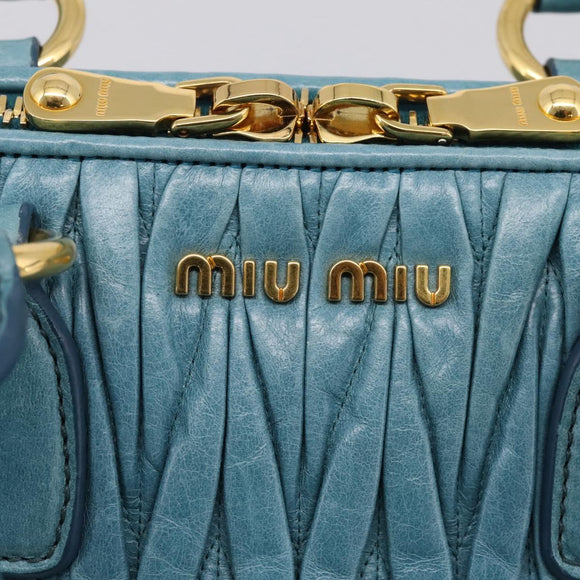 Miu Miu Matelasse Hand Bag Leather 2way Blue Gold Auth yk20981V