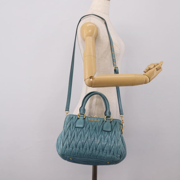 Miu Miu Matelasse Hand Bag Leather 2way Blue Gold Auth yk20981V
